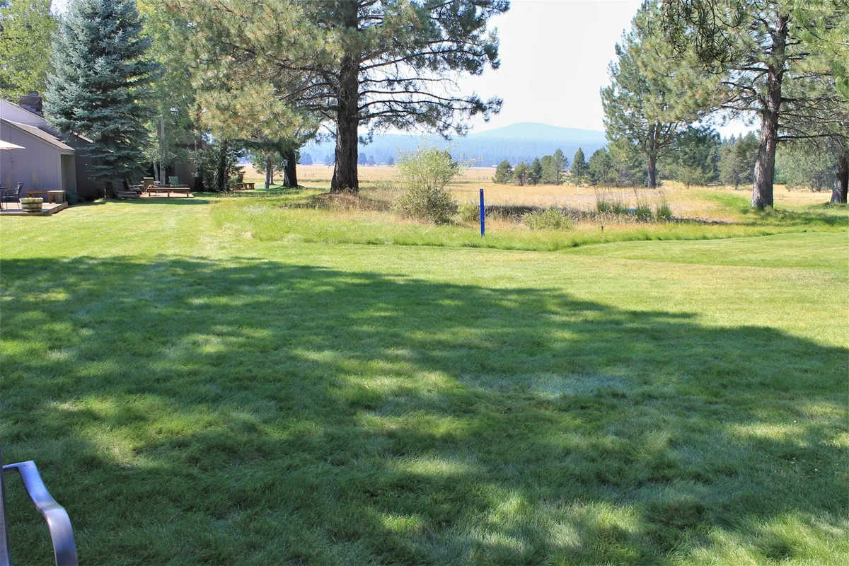 An expansive lawn is bordered by large trees with distant mountains visible, creating a peaceful setting for picnics, outdoor games, and nature walks. The setting speaks to the freedom and adventures families can enjoy just outside their door.
